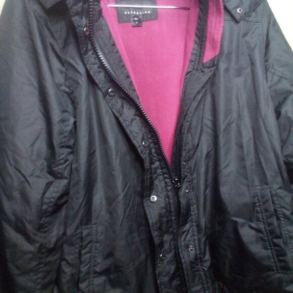 Attention Coat Jacket XL Women Hood Pockets Zipper Snap Black - Picture 7 of 14